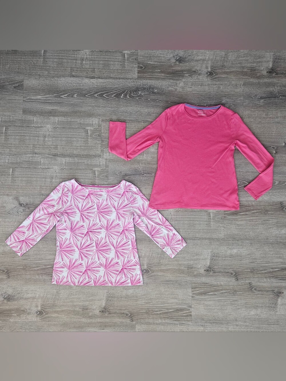 Talbots Lot of 2 Shirts Pink Palm Leaf Pima Cotton Long 3/4 Sleeve Sz M Casual